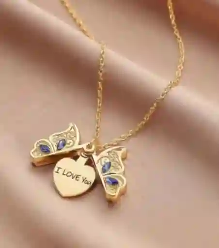Collar Cadena Con Dije Diseño De Mariposa Que Puede Abrirse Con Corazón Grabado " I Love You" Dorado O Plateado