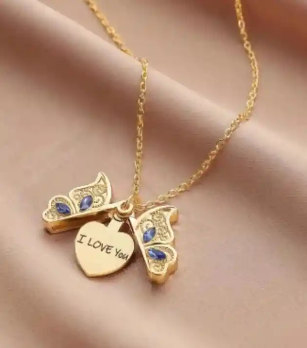 Collar Cadena Con Dije Diseño De Mariposa Que Puede Abrirse Con Corazón Grabado " I Love You" Dorado O Plateado
