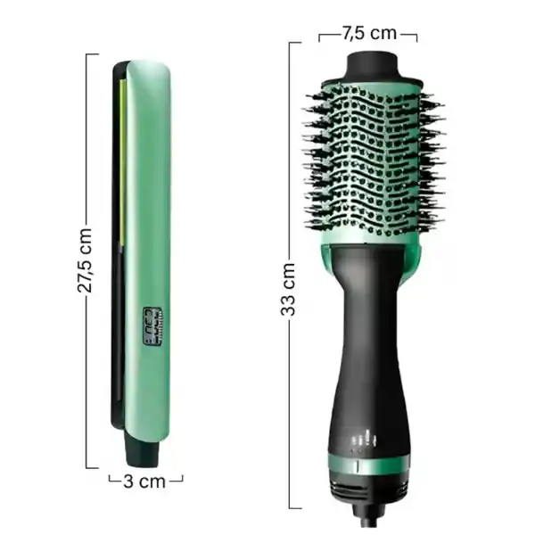 Combo Cepillo Secador Para Cabello Y Plancha Aguacate