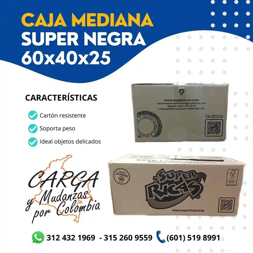 Caja De Carton Super Rica Negra 59x39x25 Para Mudanza - Empaque Y Embalaje