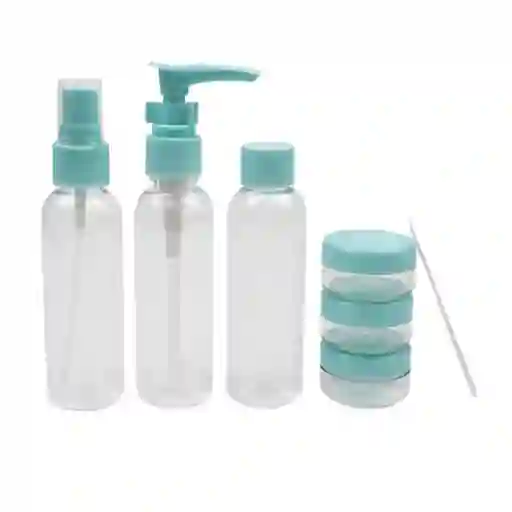 Kit Recipientes Plasticos X6 Pcs Viajero Reutilizable Color Azul Claro Enkor