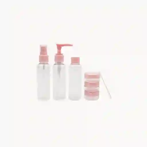 Kit Recipientes Plasticos X6 Pcs Viajero Reutilizable Color Rosado Claro Enkor
