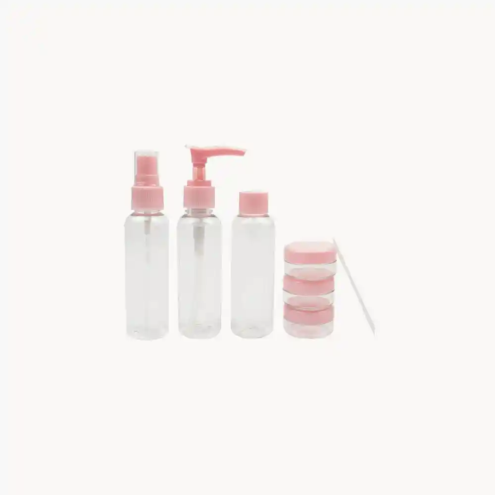 Kit Recipientes Plasticos X6 Pcs Viajero Reutilizable Color Rosado Claro Enkor