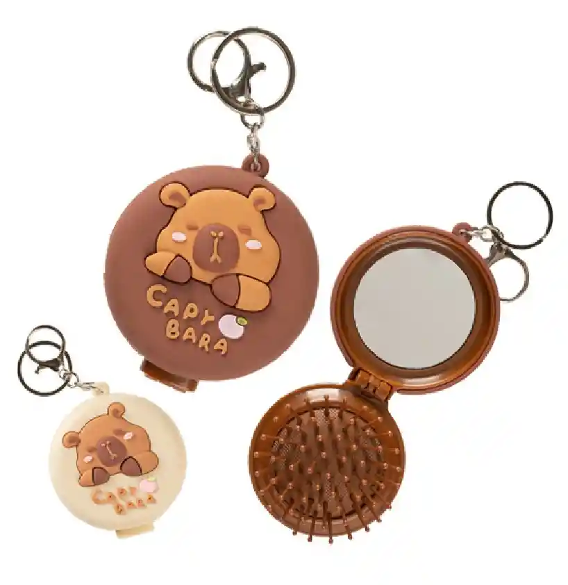 Cepillo Peine Liviano Pequeño Redondo Con Espejo Capibara Enkor