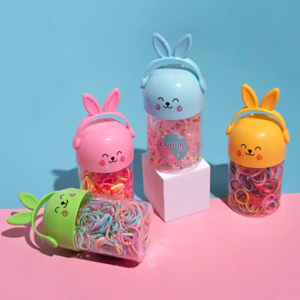 Tarro De Cauchos De Colores Animalitos Enkor Kids