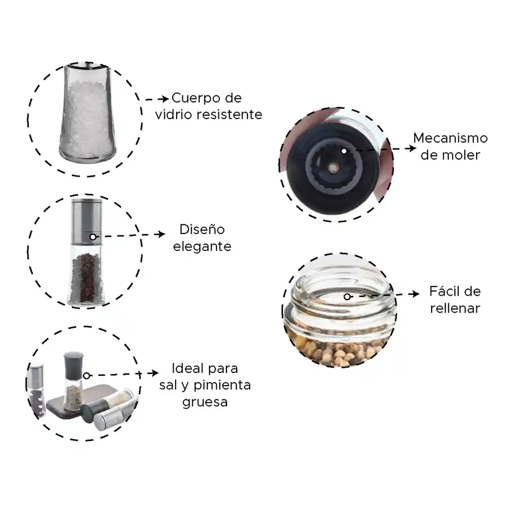 Molinillo Dispensador De Sal Y/o Pimienta De Vidrio