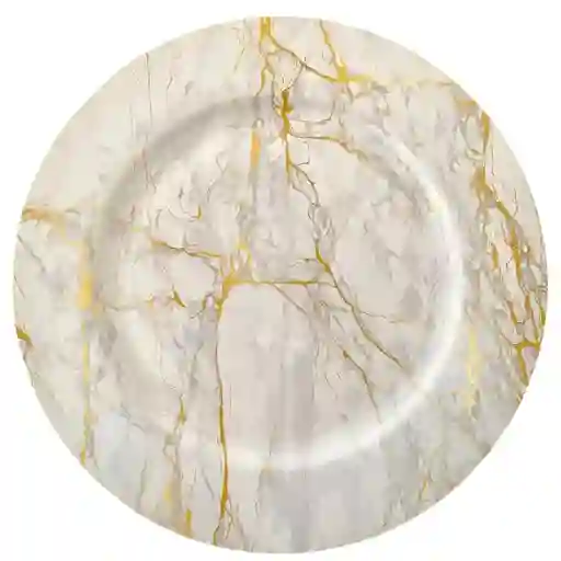Plato Base 33 Cms Blanco Mármol, Plato De Carga, Elegantes, Platos De Lujo