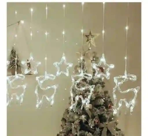 Instalacion Luces Led Navidad Cortina Punta Estrella Y Reno X10pcs X 3mts Blanca