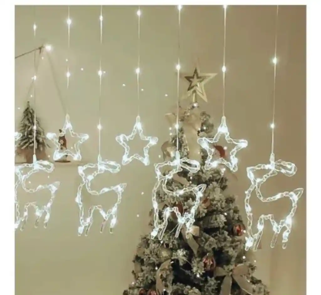 Instalacion Luces Led Navidad Cortina Punta Estrella Y Reno X10pcs X 3mts Blanca