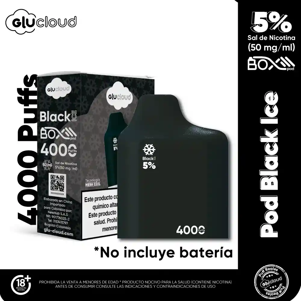 Glucloud Box Pod Black Ice/menta 4000 Puffs