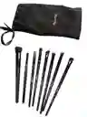 Kit De 8 Brochas De Maquillaje Negras + Estuche Negro