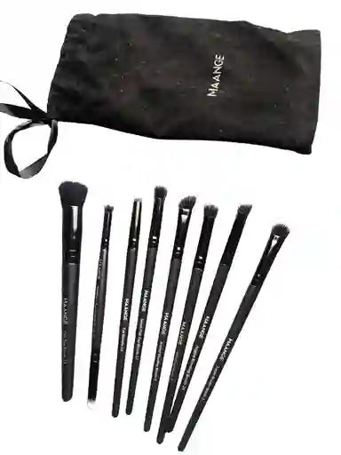 Kit De 8 Brochas De Maquillaje Negras + Estuche Negro