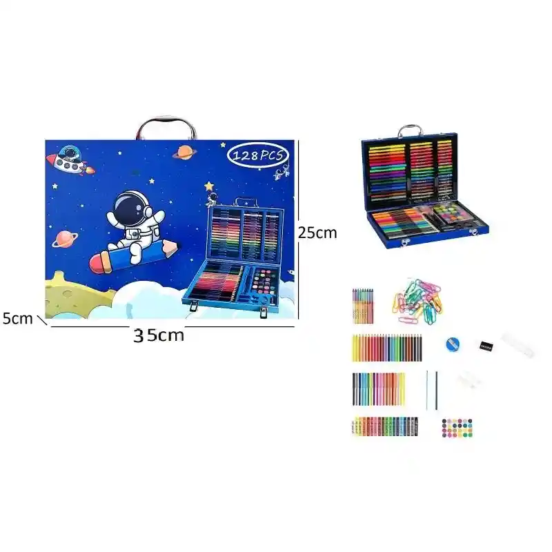 Set Kit De Arte Y Dibujo Tipo Maleta Astronauta 128 Piezas Para Niño Ref. 128-1
