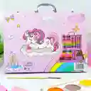 Set Kit De Arte Y Dibujo Tipo Maleta Unicornio 128 Piezas Para Niña Ref. 128-2