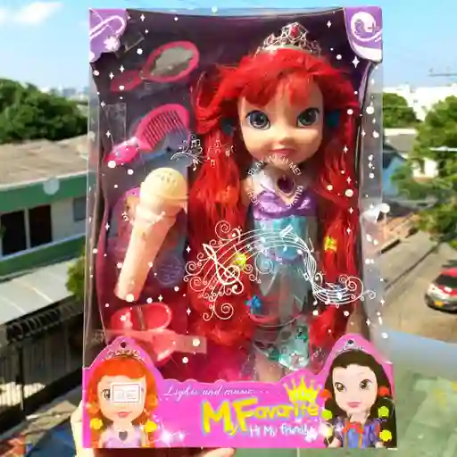 Muñeca Ariel Con Luz Y Sonido En El Cabello Y En El Microfono