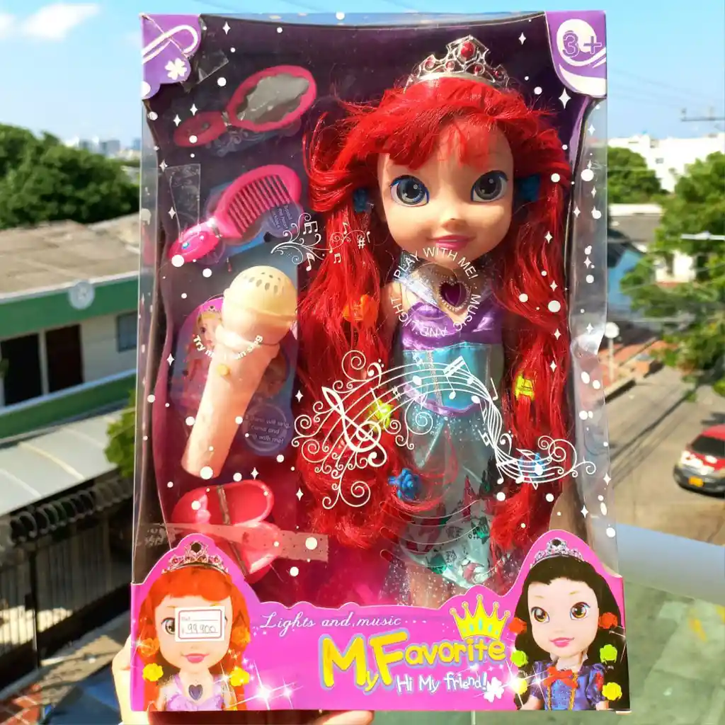 Muñeca Ariel Con Luz Y Sonido En El Cabello Y En El Microfono