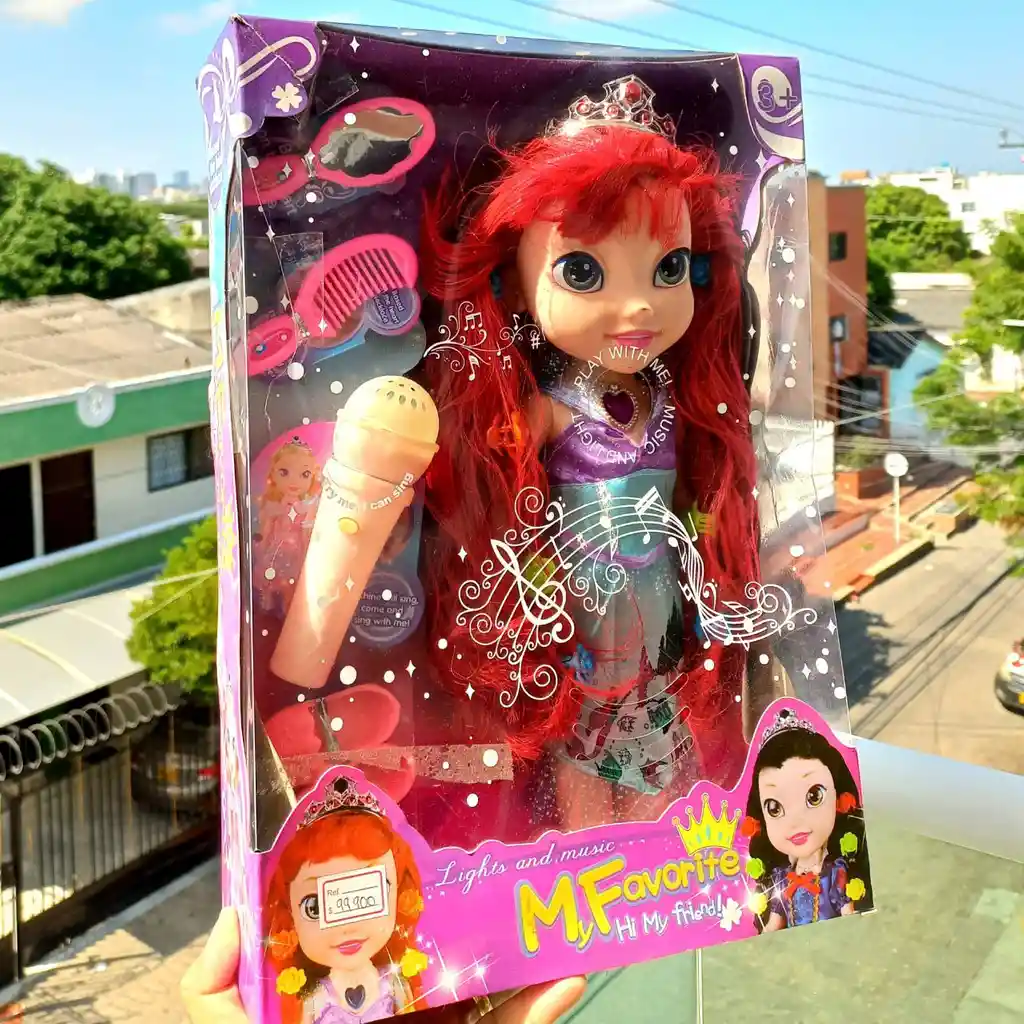 Muñeca Ariel Con Luz Y Sonido En El Cabello Y En El Microfono