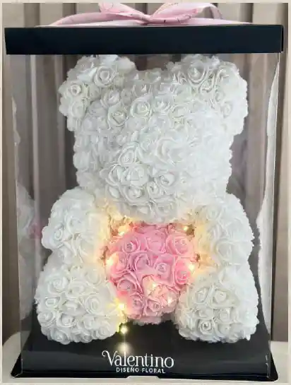 Oso Eterno Blanco Corazon Rosado