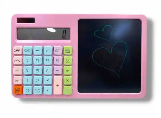 Calculadora Rosa + Tablet Digital Lcd + Lapiz 26.5x16.5cm 12 Dig