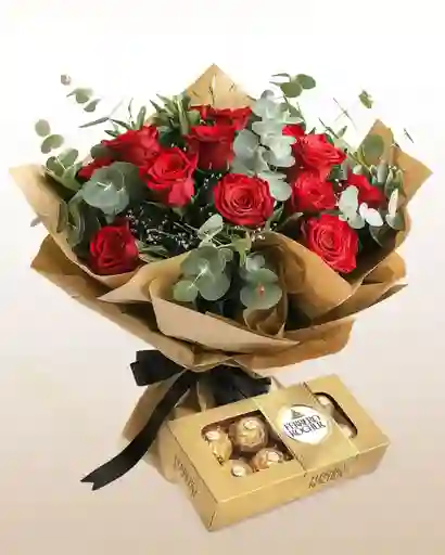 Bouquet De Rosas Rojas Mas Chocolates Ferrero X 8