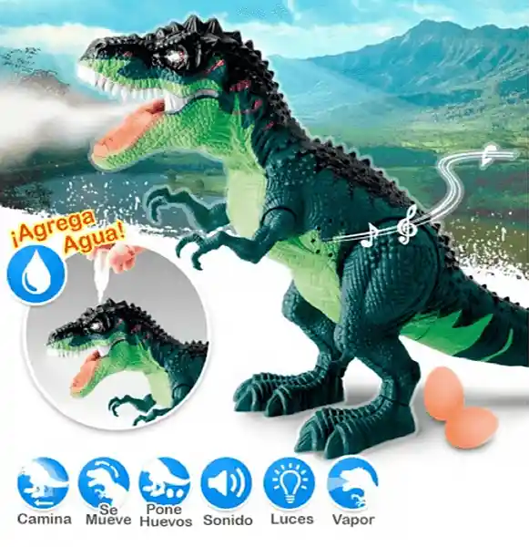 Juguete Dinosaurio Bota Humo Camina Pone Huevo Luces Y Sonido Ref Ny019-b