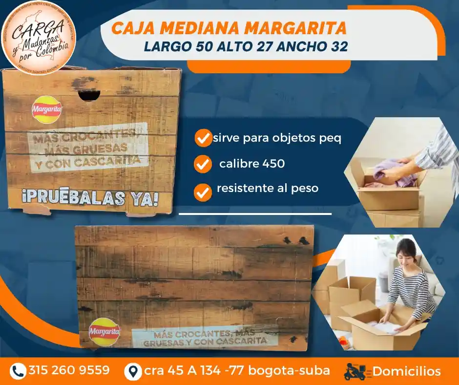 Caja De Carton Mediana Margarita Largo 50 Ancho 32 Alto 27 Para Empaque Y Embalaje De Mudanza