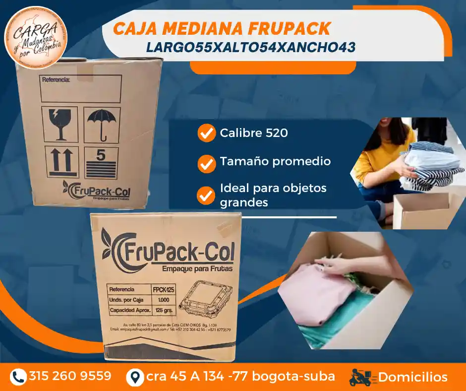 Caja Para Mudanza Mediana Frupack 55 Largo X 54 Alto X 43 Alto- Empaque Y Embalaje
