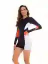 Traje Natación Para Dama Azul Oscuro/ Azul Cielo/ Naranja Talla M.