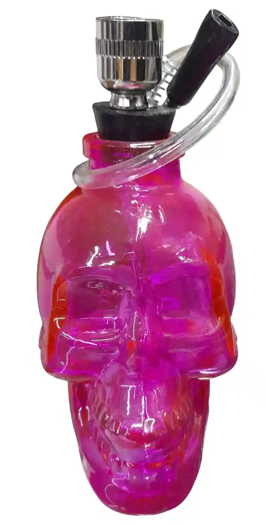 Bong De Agua Diseño Calavera Rosa En Vidrio