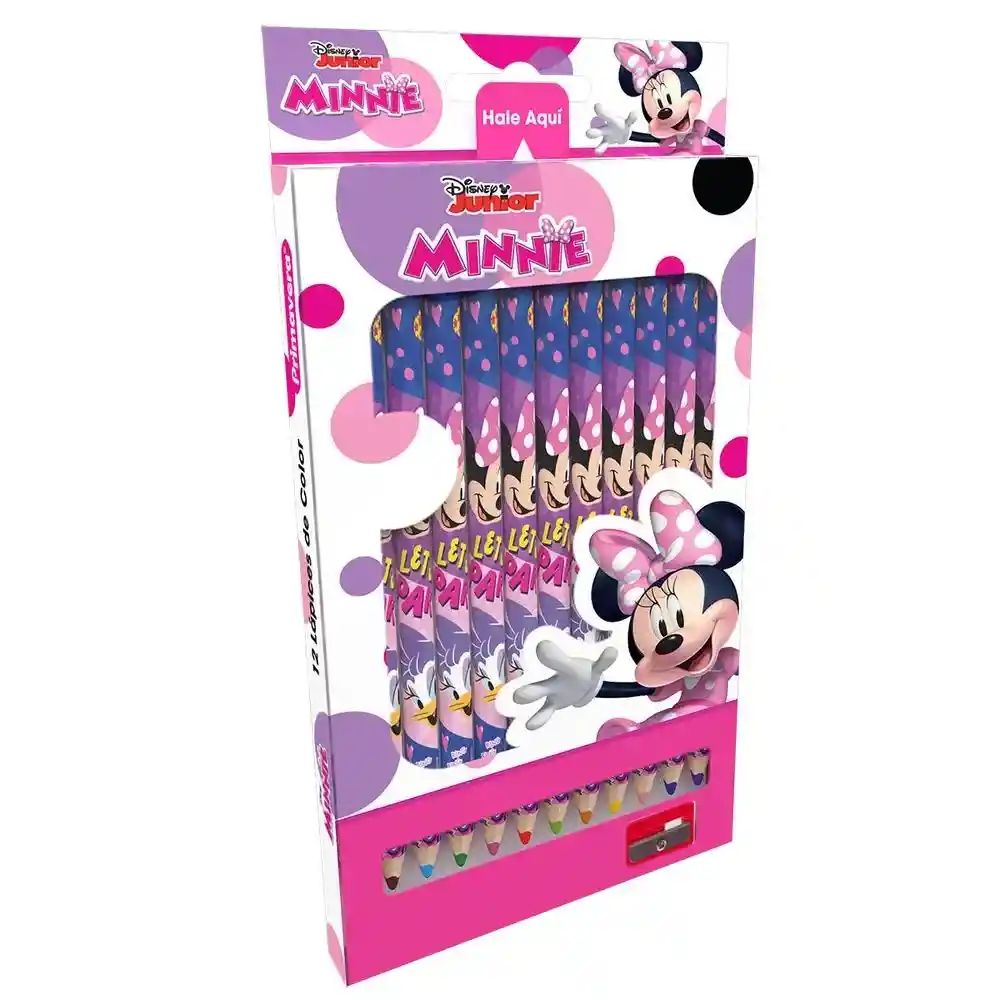 Caja De Colores Primavera X 12 Unidades Minnie Punta Gruesa 4 Mm