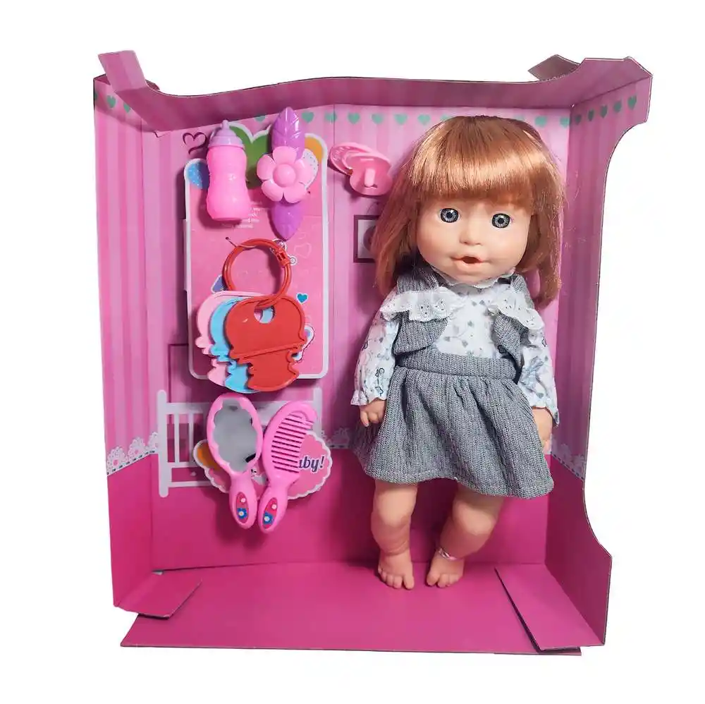 Muñeca Tierna Con Vestido Sonajero + Accesorios Juguete Niña