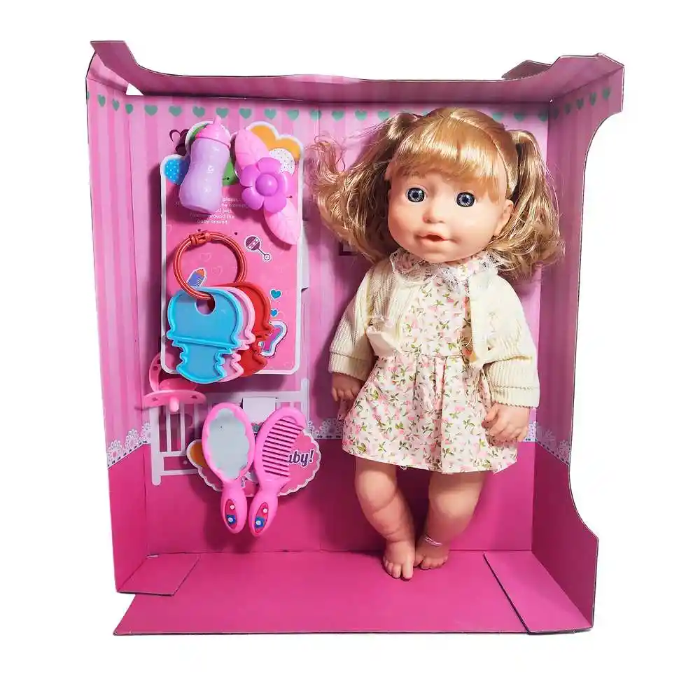 Muñeca Tierna Con Vestido Sonajero + Accesorios Juguete Niña