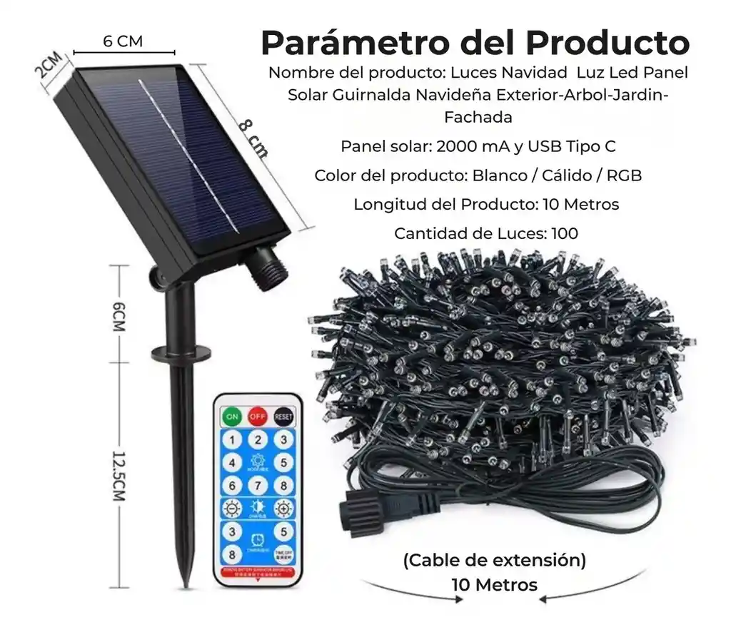 Luces Navideñas Solares Exteriores Navidad Led Solar 10 Mts Blanca