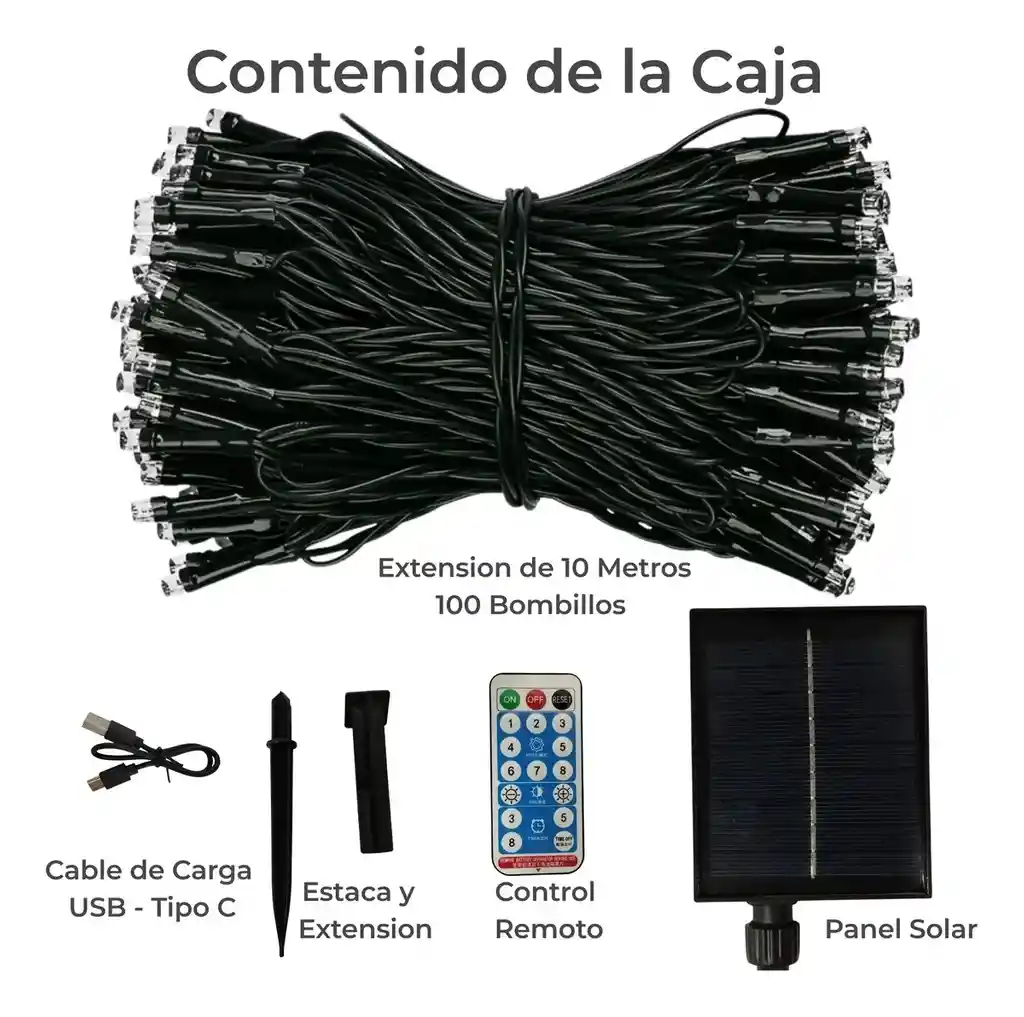 Luces Navideñas Solares Exteriores Navidad Led Solar 10 Mts Blanca