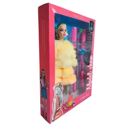 Muñeca Con Abrigo Peludo + Accesorios De Cabello Juguete