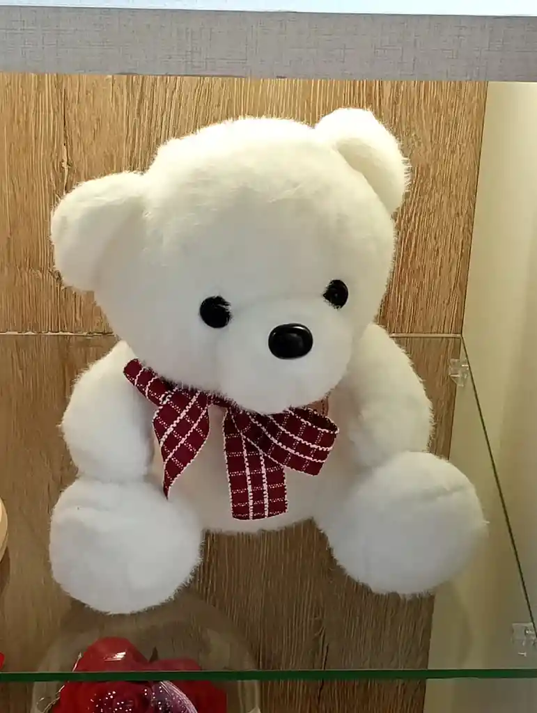 Oso De Peluche Blanco Con Lazo Rojo