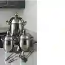 Batería De 3 Ollas Swisshome Acero Inoxidable Con Accesorios Color Plateado