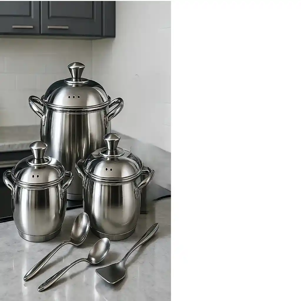 Batería De 3 Ollas Swisshome Acero Inoxidable Con Accesorios Color Plateado