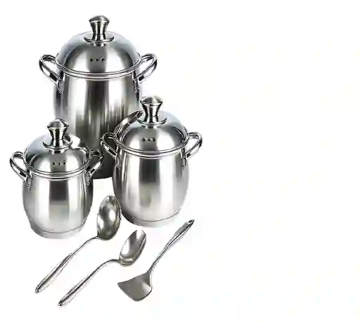 Batería De 3 Ollas Swisshome Acero Inoxidable Con Accesorios Color Plateado