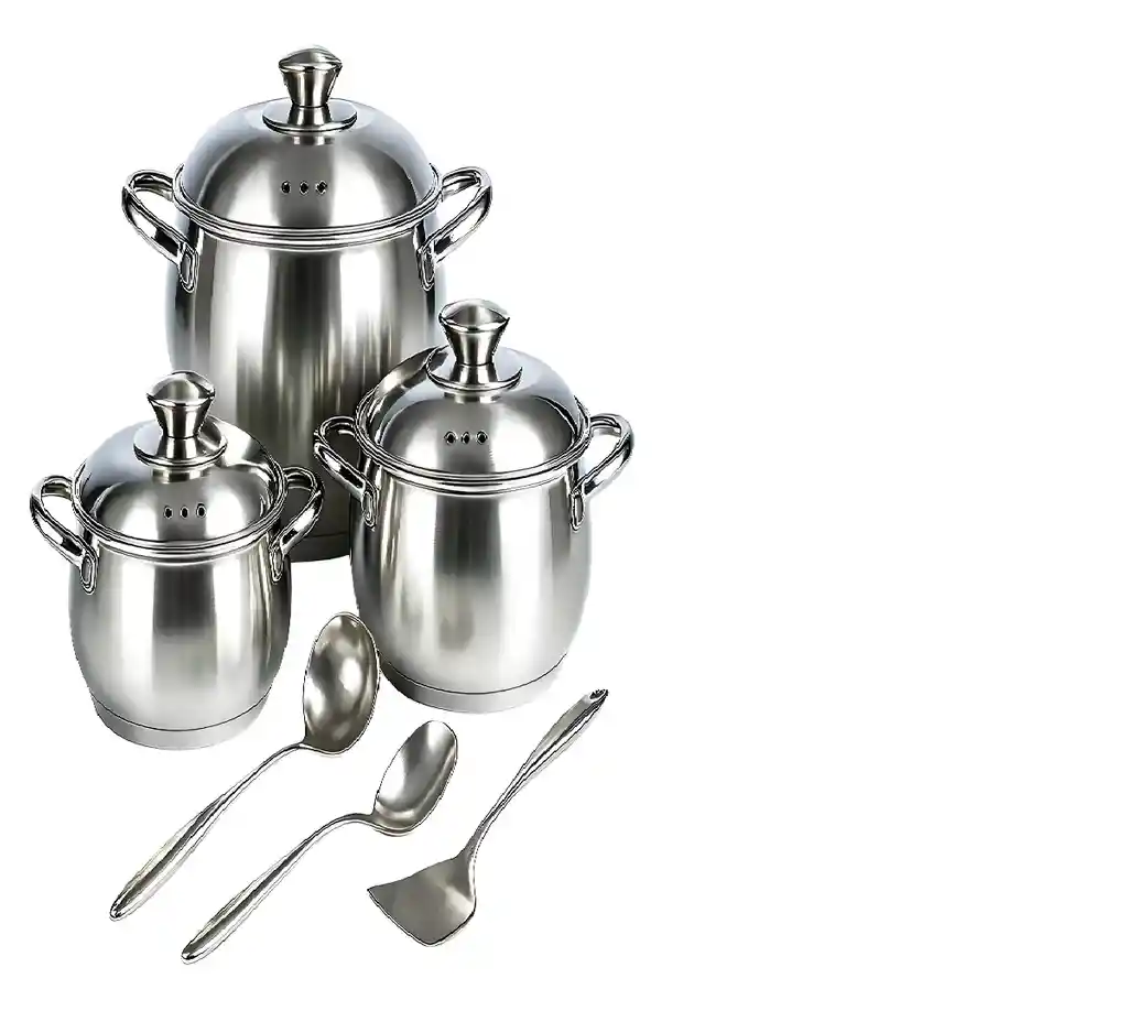 Batería De 3 Ollas Swisshome Acero Inoxidable Con Accesorios Color Plateado