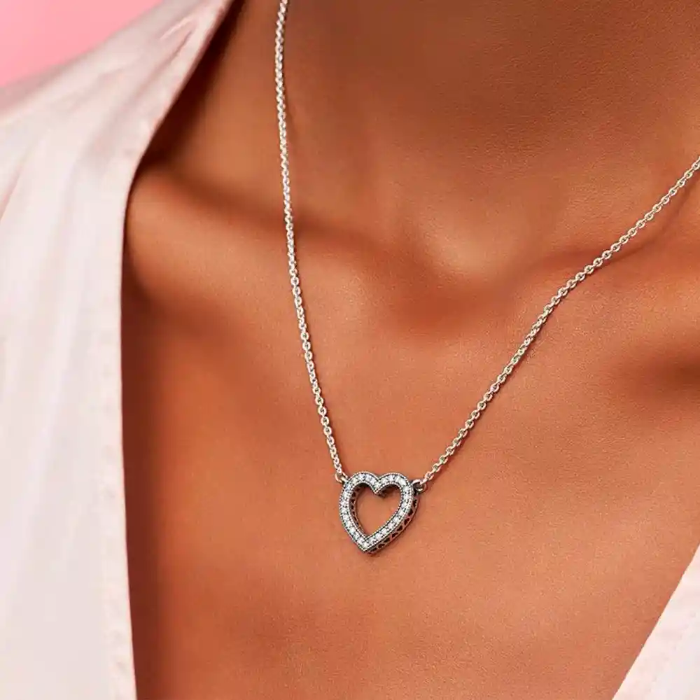 Collar De Cadena Pandora Corazon Brillante 590534cz Plata 925 Talla 45cm