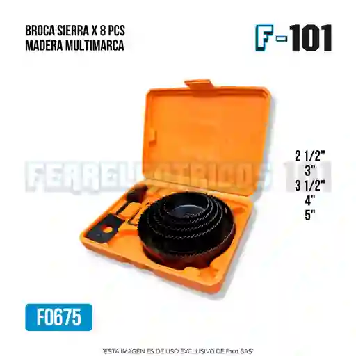 Broca Sierra X8 Pcs Madera Caja Plastica 2 1/2"- 3"- 31/2"-4"-5" Multimarca