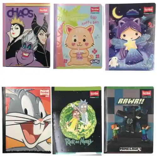 Cuaderno Cosido 100h Scribe Master +personajes Líneas Motivos