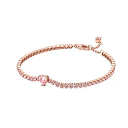 Pulsera Brazalete Pandora Tenis Corazón Brillante 580041c01 Oro Rosa 14k -18cm