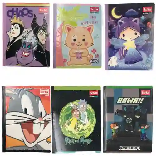 Cuaderno Cosido 100h Scribe Master +personajes Cuadros Masculino-femenino