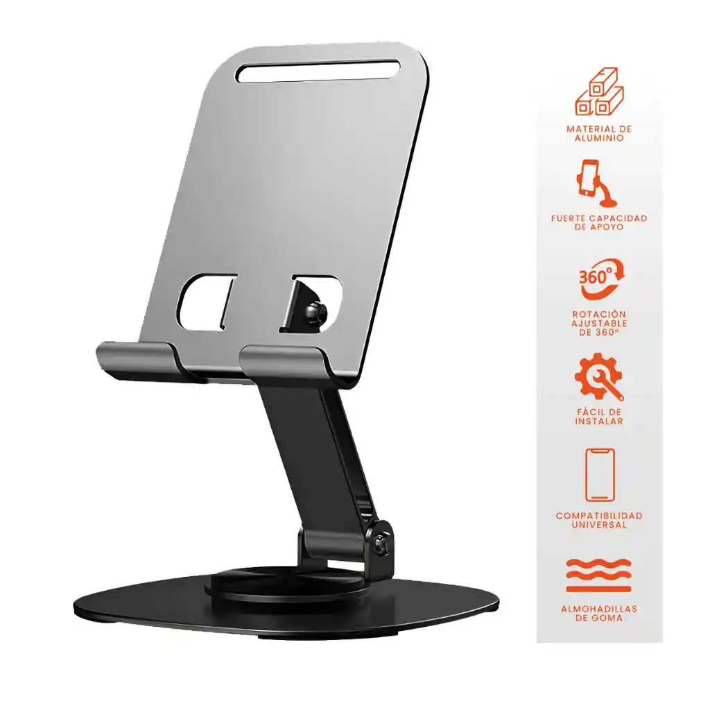 Base Soporte Para Celular Tablet Metalico Con Rotación 360 - Gris