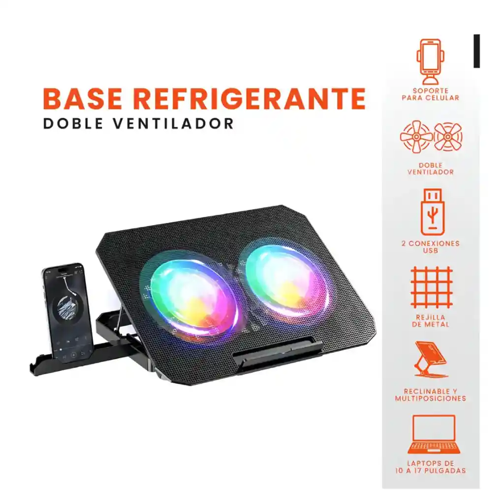 Base Refrigerante Doble Ventilador Soporte Computador Laptop 18