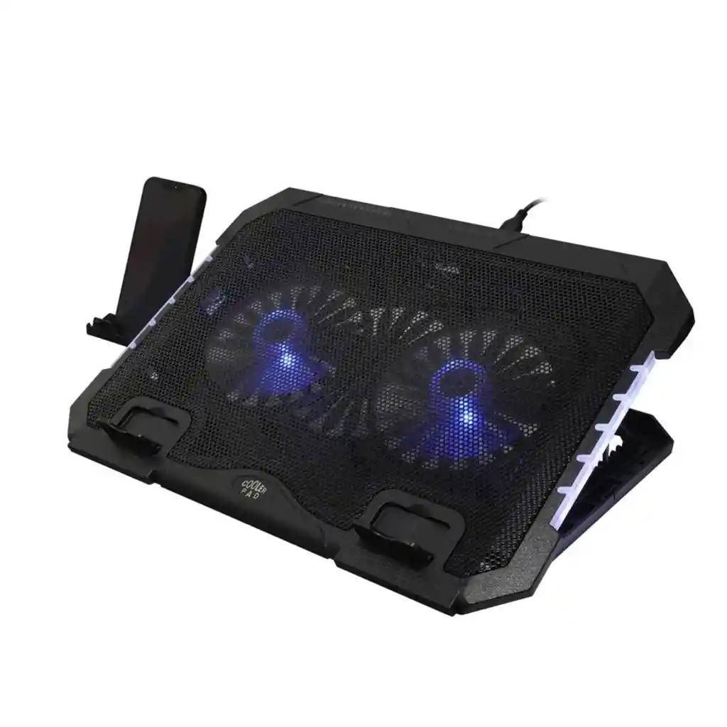 Base Refrigerante Portatil 2 Ventiladores + Soporte Celular Negro