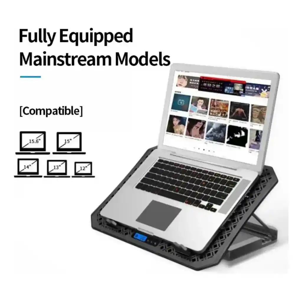 Base Refrigerante X6 De 6 Ventiladores Con Pantalla Negro