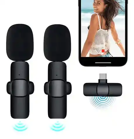 Micrófonos Inalámbricos Solapa 2 En 1 Para Iphone/tipo C Color Negro